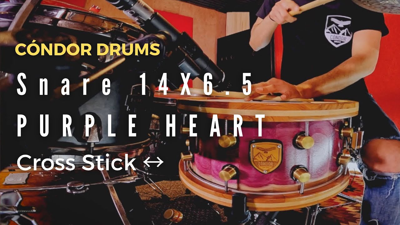 🥁 Snare Purple Heart 14 X 6.5" Cross Stick | Cóndor Drums | Hecho en Colombia