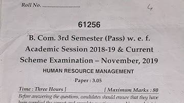 #MDU B.COM PASS 3RD SEM HUMAN RESOURCE MANAGEMENT QUESTIONS PAPERS NOVEMBER 2019.##MDU QUES PAPERS.