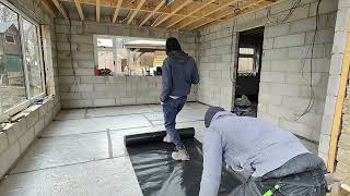 getting floor ready for liquid concrete under floor heating