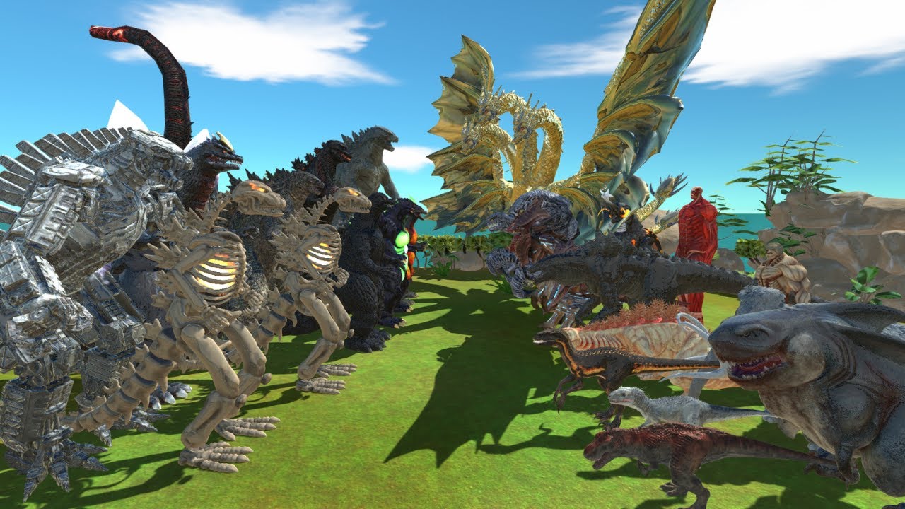 Evolution of Godzilla vs King Ghidorah + Dinosaurs T-Rex - Animal Revolt Battle Simulator