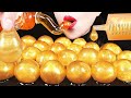 ASMR GOLD FOOD *EDIBLE WATER BOTTLE, HONEY JELLY *NO PLASTIC* HOW TO MAKE POPPING BOBA EATING SOUNDS