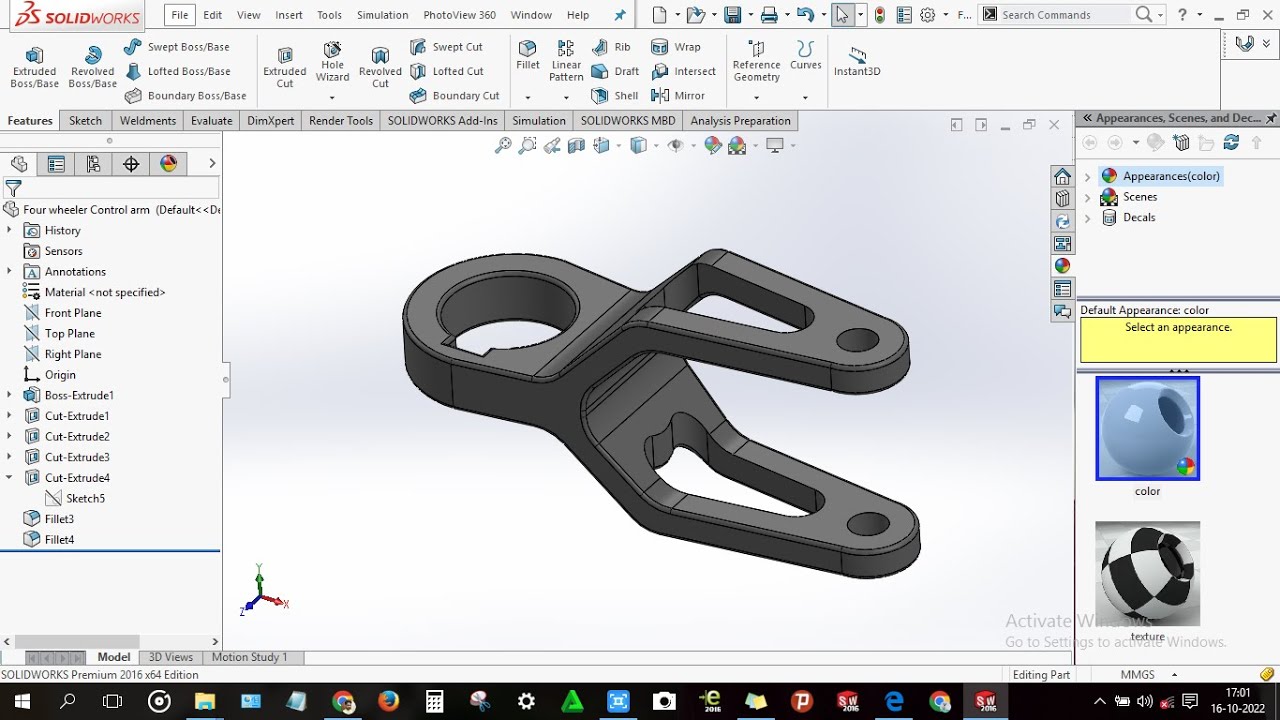 How to design Four wheeler Control arm in solidworks - YouTube