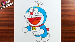 How to draw Doraemon drawing step by step for kids | Easy Doraemon drawing flying with bamboo copter screenshot 5