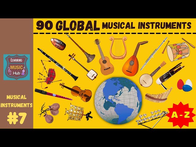 90 GLOBAL MUSICAL INSTRUMENTS | FROM A to Z | LESSON #7 | LEARNING MUSIC HUB | MUSICAL INSTRUMENTS class=