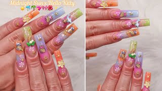 Midnight Sun x Hello Kitty Acrylic Nails Tutorial ☀️🐬🌴💖🎀🌺✨