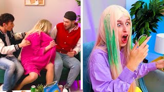 OMG! 😱 PRANK WITH A GREEN DYE HAIRBRUSH 😈 And Other Funny Pranks By 123GO! House