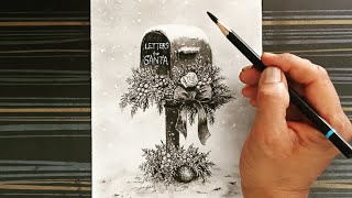 Letters to santa box drawing with pencil easy/christmas season/ screenshot 5