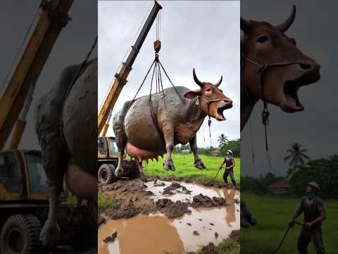 Heavy cow fell into a huge well rescue team takeout him #humanity #animals #cow #rescueanimals