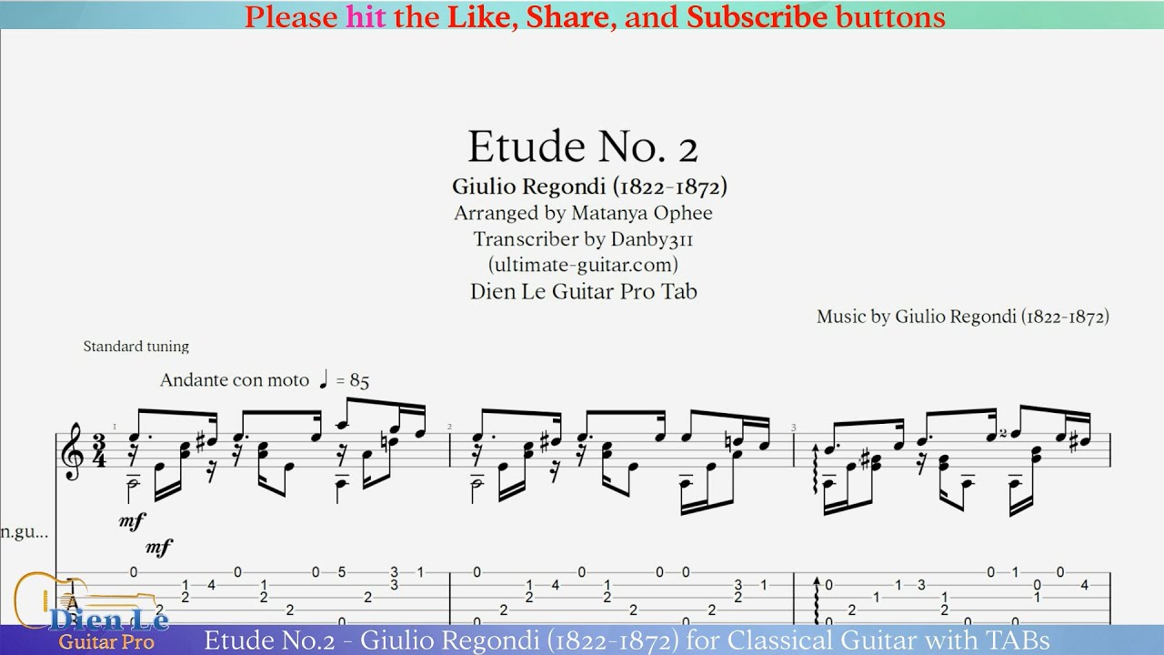 Etude No.2 - Giulio Regondi (1822-1872) for Classical Guitar with