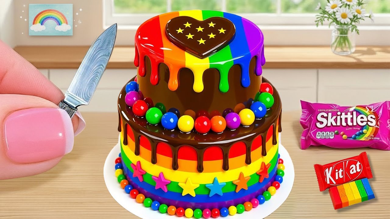 Awesome Rainbow Chocolate Heart Cake 🌈 Amazing Mini Rainbow Cake ...