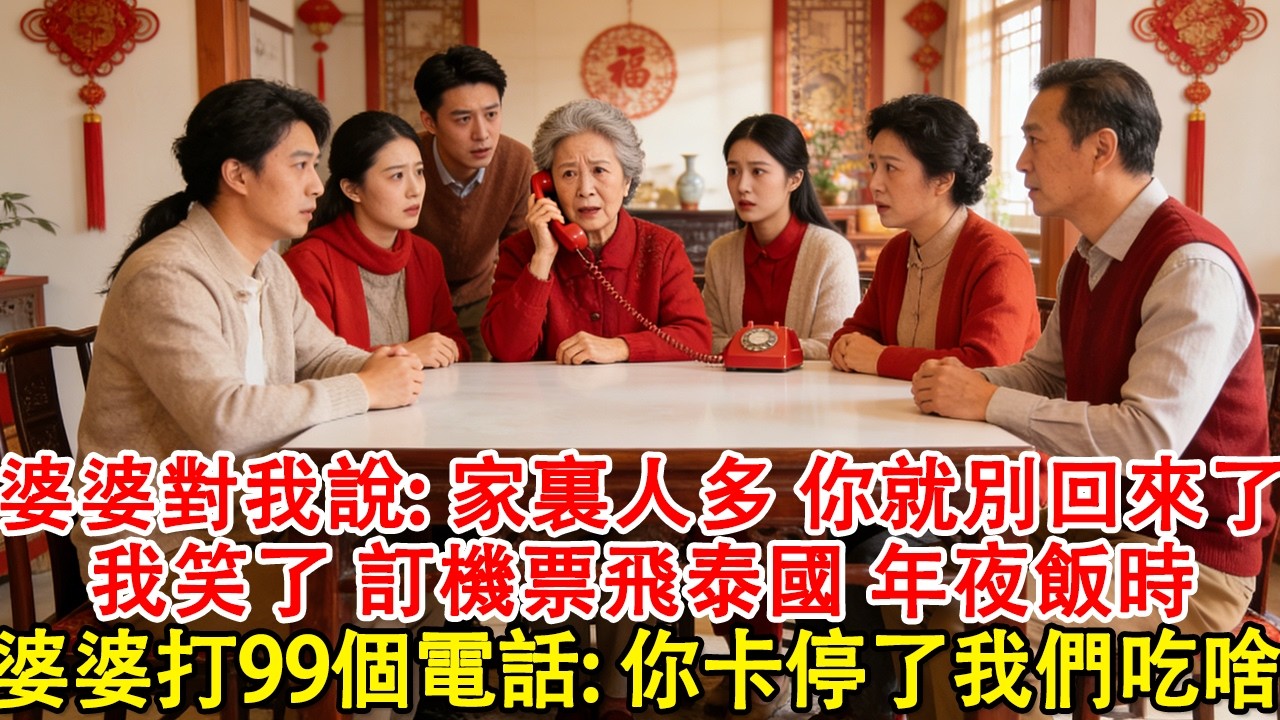 【完結爽文】除夕夜前 婆婆對我說：家裏人多，你就別回來了！我笑了，訂機票飛泰國，年夜飯婆家連打我99電話：你卡停了我們吃啥？#婆媳 #家庭 #情感故事 #為人處世 #婚姻 #故事 #健康 #大女主