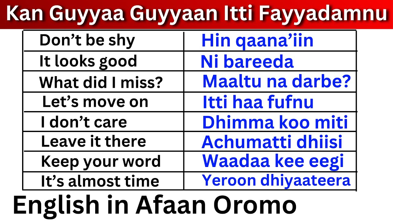 Kan Guyyaa Guyyaan Itti Fayyadamnu  Kutaa 5 (English in Afaan Oromo) Learn English in Afaan Oromo 5