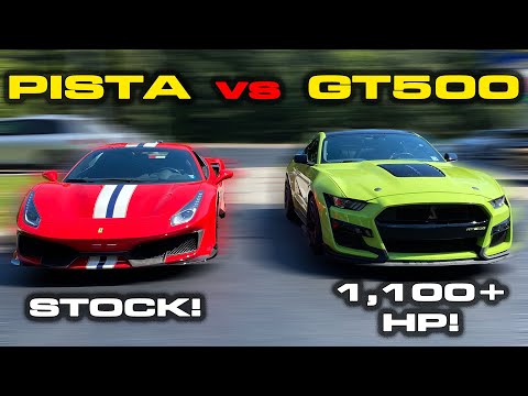 1,100+ HP GT500 gets PISTA OFF * Stock Ferrari 488 Pista vs Stangmode's Ford Mustang Shelby GT500