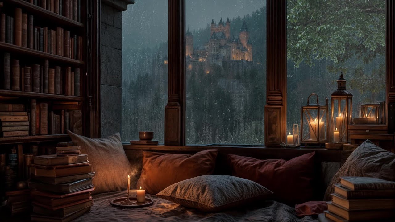 Deep Healing Sleep 🌧️ Rain & Fireplace Sounds in a Castle Attic | Sleep Instantly