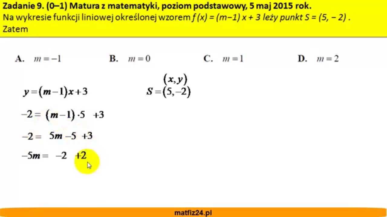 Funkcja liniowa z parametrem - Matura z matematyki 2015 - zad 9