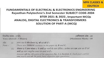 May-2021 BTER Polytechnic 2nd semester 2004 Fundamentals of Electrical and Electronics Engg MCQ