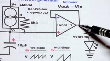 555 timer sawtooth waveform signal LM358 op amp amplified to light an LED electronics circuit