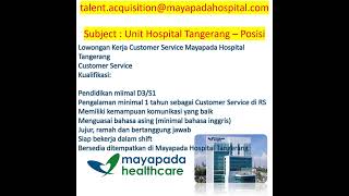 Lowongan Kerja Hari Ini Lowongan Kerja Customer Service Mayapada Hospital Tangerang