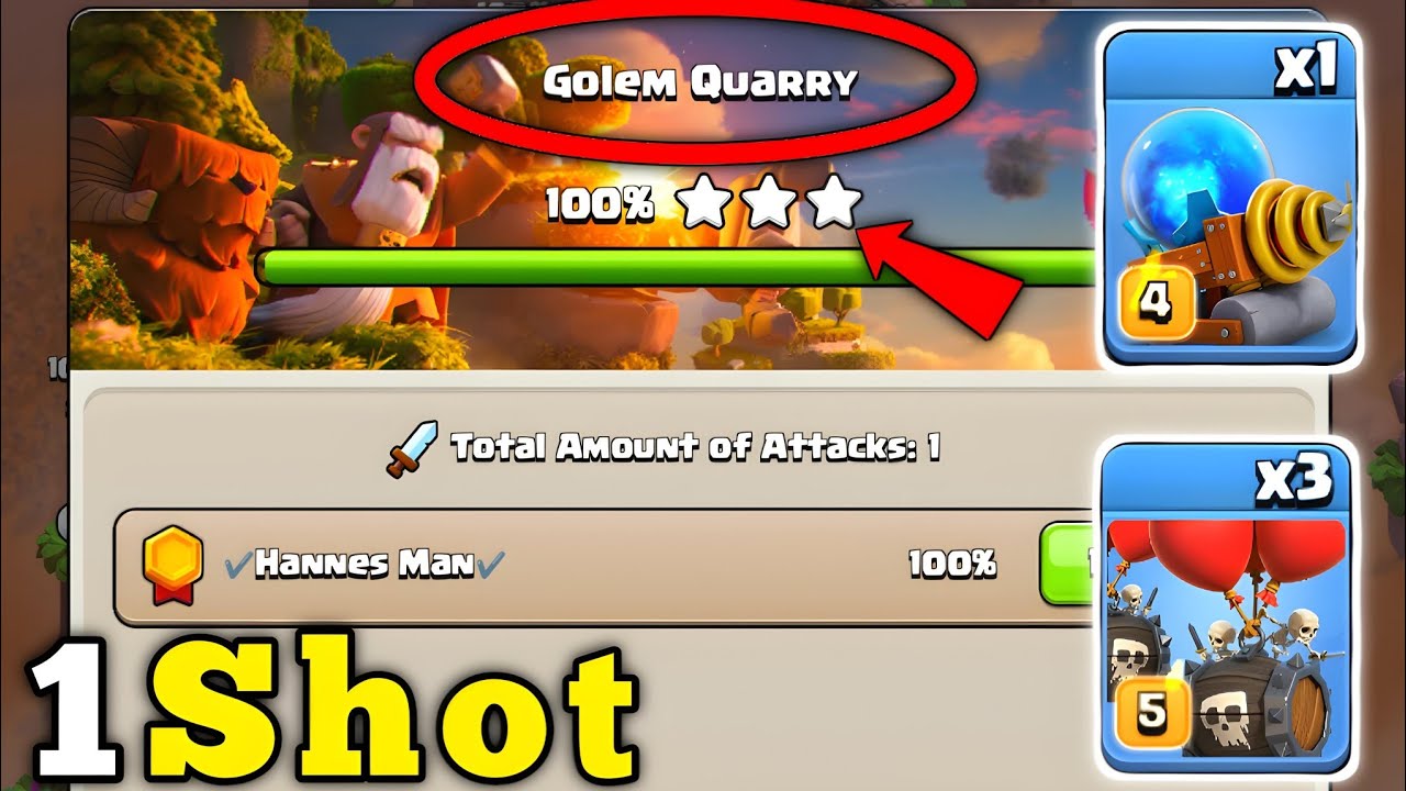 1 Shot Max Golem Quarry Attack in Clan Capital
