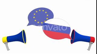 Flags of Russia and the European Union on Speech Bubbles | Motion Graphics - Envato elements