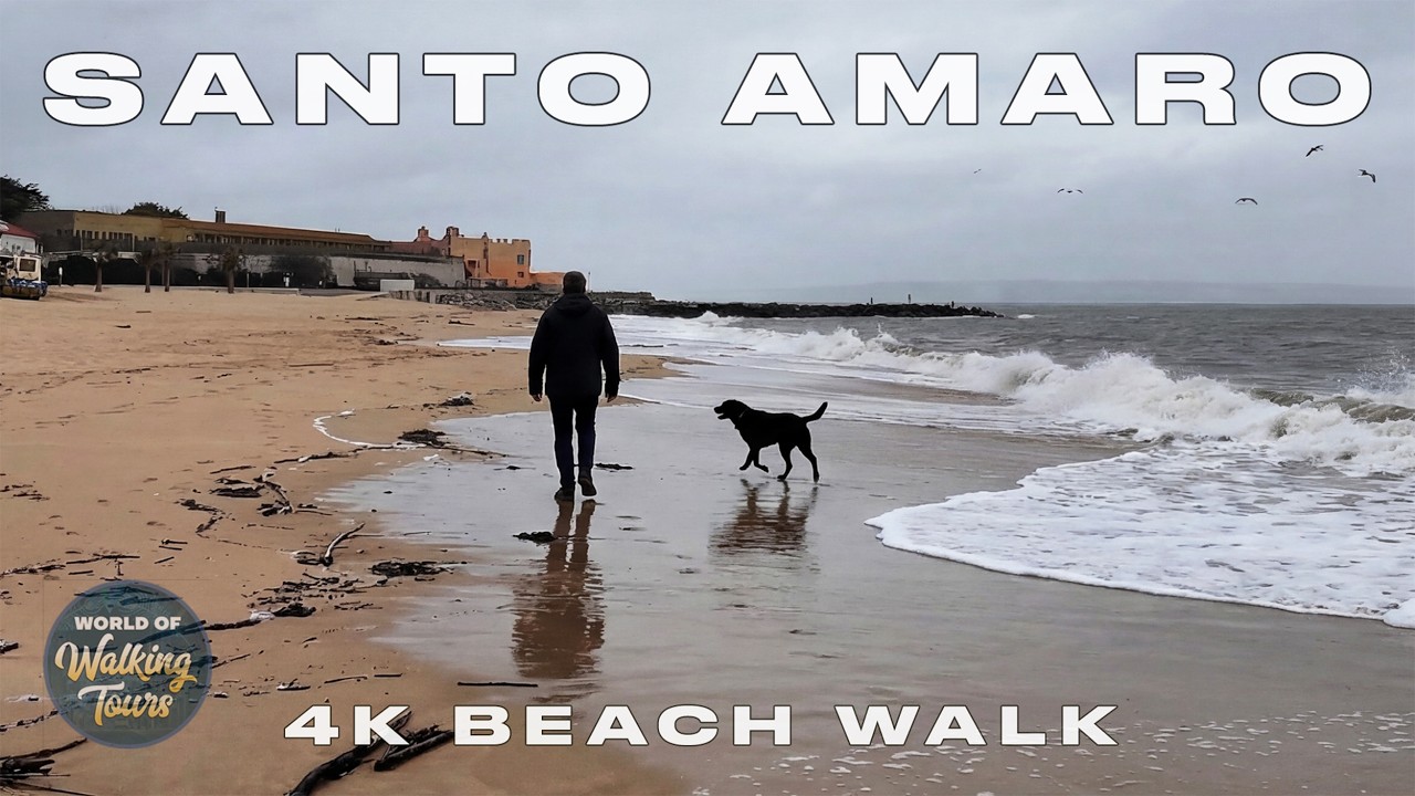 Оэйраш, Португалия 🇵🇹 4K : Спокойная прогулка вдоль пляжа Санту-Амару