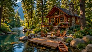 Soft Summer Piano Music Hidden Woodland Cabin 🌲🐦 Crackling Fire & Summer Nature for Relaxing screenshot 4