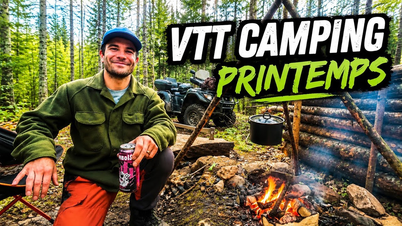 1 nuit en forêt au printemps avec mon frère (VTT, hamac, tente, feu de camp)