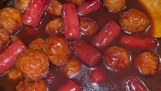 How To Make BBQ Lil SMOKIES and Meatballs / Sweet Baby Rays BBQ & Grape Jelly Meatballs