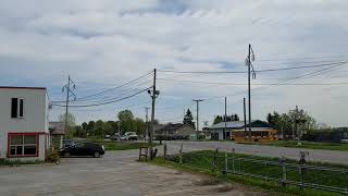 Train and railroad crossing.