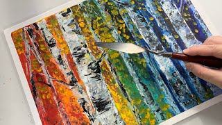 Easy birch tree painting tutorial, Birch tree acrylic painting tutorial for beginners, Palette knife
