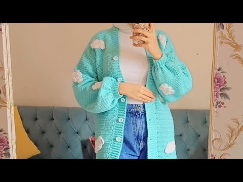 جاكيت كروشيه تريندي بدون حردات لأي مقاس كارديجان كروشيه سحاب الجزء الاول 