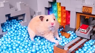 Hungry HAMSTER race in underground POP IT maze LEGO MINECRAFT