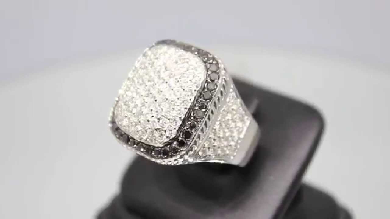 Mens 10K Solid White Gold Diamond Ring with Black Diamonds 6.50 Ctw