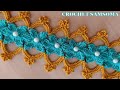 كروشيه حافة باسهل طريقة / كروشي شريط الورد لعمل حزام او بندانة / سفيفة /  Crochet Lace with Flowers