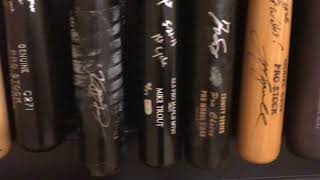Signed baseball bat display case and other items