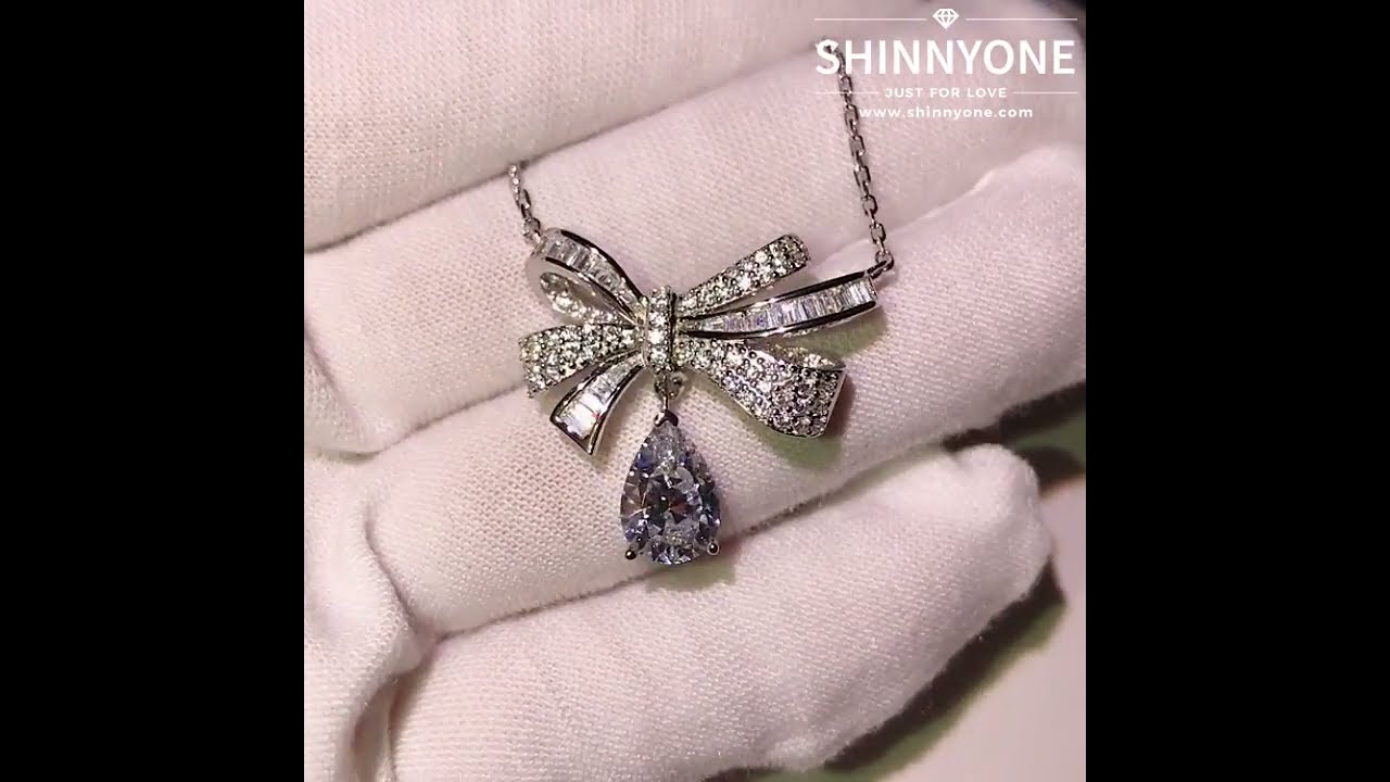 ShinnyOne Handmade Bow-knot Design Lab Created Diamond Necklace-NL004