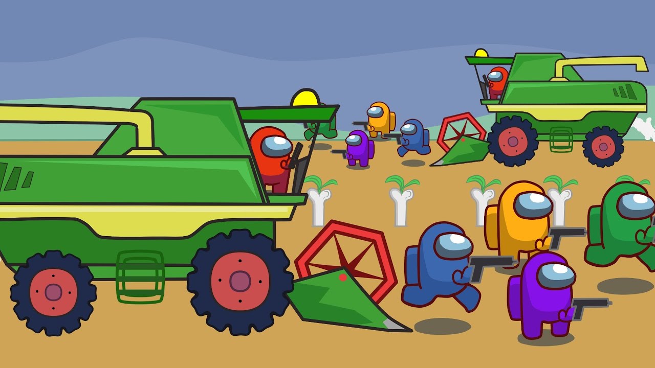 Among Us Farmer | Sowing and Mowing Bones | Among Us Animation and Tractor