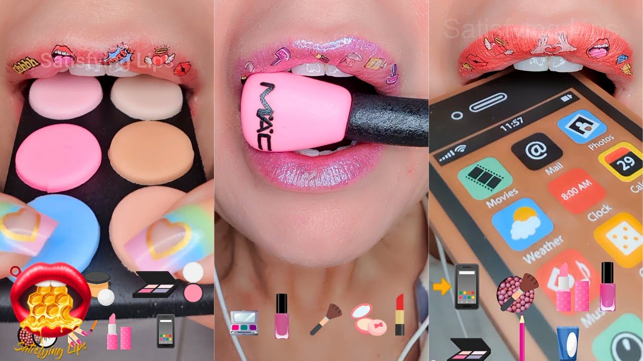 Satisfying ASMR SOFT FONDANT CHOCOLATE MAKEUP EMOJI FOOD CHALLENGE 먹방