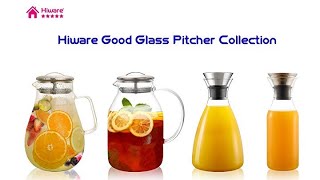 Hiware 64 Ounces Glass Pitcher with Stainless Steel Lid, Water Carafe with Handle