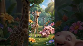 baby elephant throws water on jirraff | #cartoon #ai #3danimation #shorts