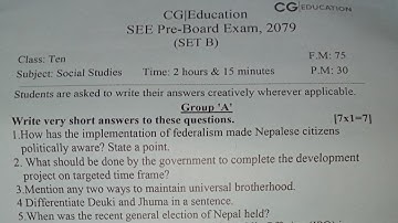 Social Studies Question(Magh 22), Kathmandu.SEE Pre- Board Exam 2079