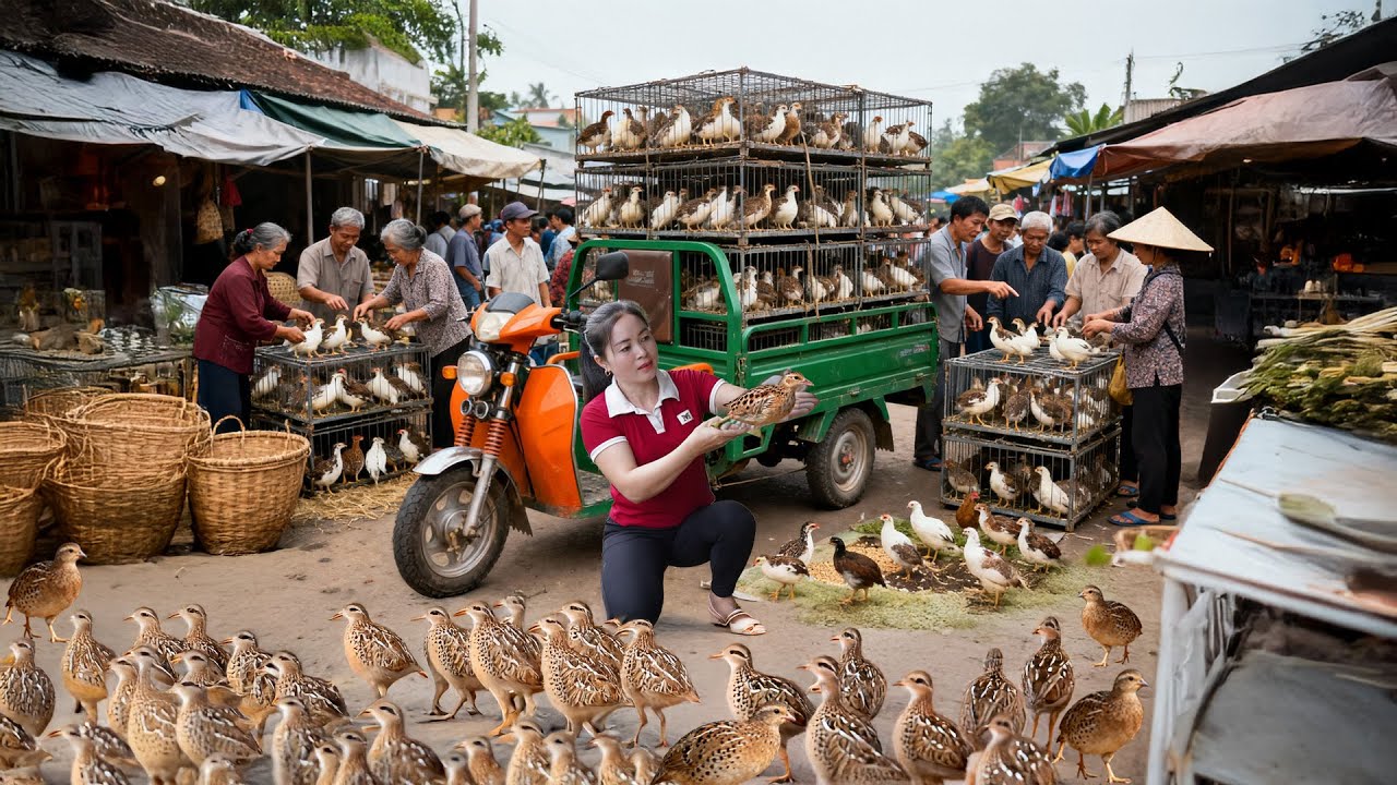Use 3-Wheeled Truck to Transport 1000+ Quails & Old Motorcycle Go to Market Sell | Tiểu Huệ Daily