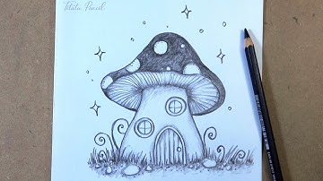 How to Draw a Mushroom House Step by Step | Pencil drawing