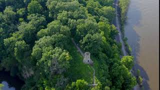 julien dubuque monument in dubuque iowa aerial drone