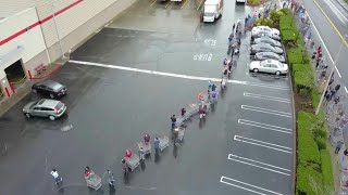 Dozens of people wait in line outside costco california to stock up on
supplies as fears over the coronavirus mounts. subscribe afp and
activate your n...