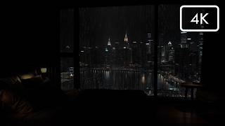 NO ADS😴Rainy Night Luxury NYC Window View | Cozy Apartment Ambience for Deep Sleep | Rain Sleep ASMR
