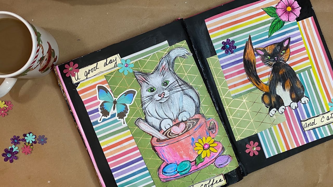 Working in my art journal. A fun and simple spread - YouTube