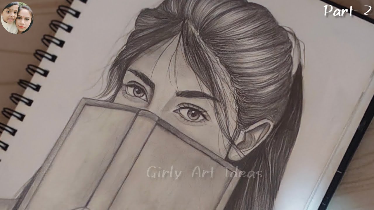Cute Girl With Book Pencil Shading Step By Step Tutorial For Beginners ...