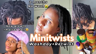 Another hair mistake!? 2 months, no wash 🤮Minitwists takedown, washday & retwist + new hair products