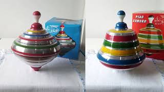 O Pião sonoro é um brinquedo retrô todo em alumínio e bem colorido